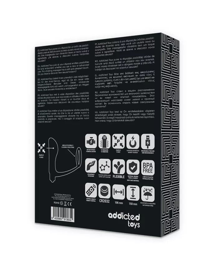 ADDICTED TOYS - ANNEAU PÉNIS AVEC TÉLÉCOMMANDE PLUG ANAL NOIR RECHARGEABLE