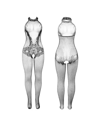 SUBBLIME - 951801 BODYSTOCKING RÉSILLE ET DENTELLE SANS FOURREAU COL MONTANT NOIR TAILLE UNIQUE