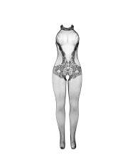 SUBBLIME - 951801 BODYSTOCKING RÉSILLE ET DENTELLE SANS FOURREAU COL MONTANT NOIR TAILLE UNIQUE