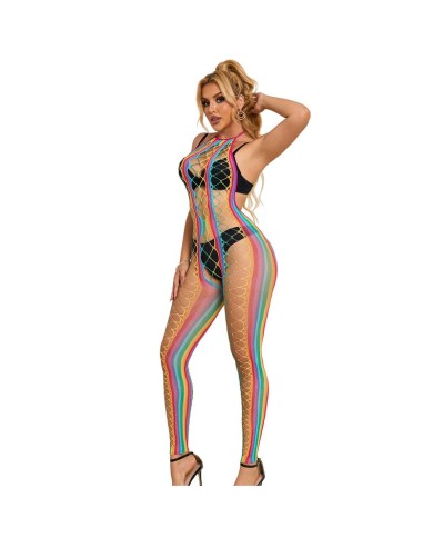 SUBBLIME - 952358 BODYSTOCKING COL DOS NU EN MAILLE ARC-EN-CIEL XS/M