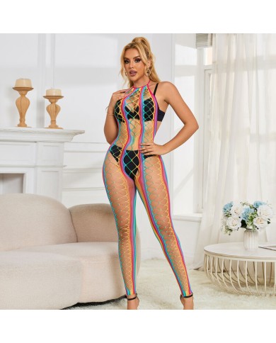 SUBBLIME - 952358 BODYSTOCKING COL DOS NU EN MAILLE ARC-EN-CIEL XS/M