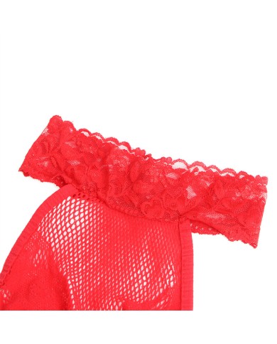 SUBBLIME - 952372 BODYSTOCKING RÉSILLE ET DENTELLE SANS FOURRURE COL MONTANT ROUGE TAILLE UNIQUE