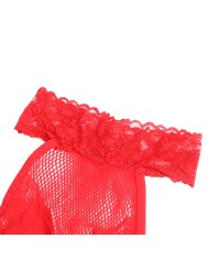 SUBBLIME - 952372 BODYSTOCKING RÉSILLE ET DENTELLE SANS FOURRURE COL MONTANT ROUGE TAILLE UNIQUE