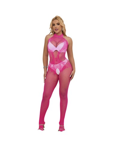 SUBBLIME - 952389 BODYSTOCKING RÉSILLE ET DENTELLE SANS FOURRURE AVEC COL MONTANT ROSE TAILLE UNIQUE