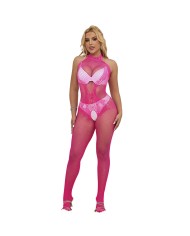 SUBBLIME - 952389 BODYSTOCKING RÉSILLE ET DENTELLE SANS FOURRURE AVEC COL MONTANT ROSE TAILLE UNIQUE