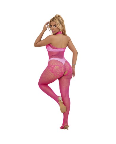 SUBBLIME - 952389 BODYSTOCKING RÉSILLE ET DENTELLE SANS FOURRURE AVEC COL MONTANT ROSE TAILLE UNIQUE