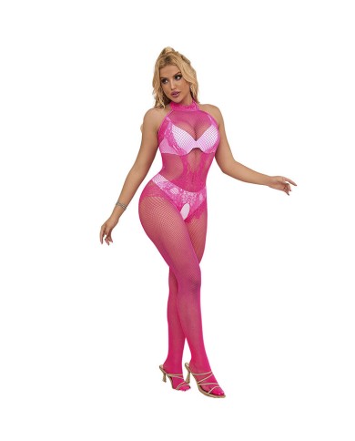 SUBBLIME - 952389 BODYSTOCKING RÉSILLE ET DENTELLE SANS FOURRURE AVEC COL MONTANT ROSE TAILLE UNIQUE