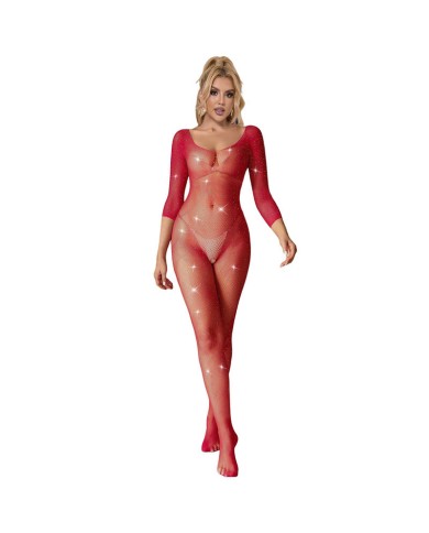 SUBBLIME - 952419 BODYSTOCKING RÉSILLE AVEC LOSANGES MANCHES LONGUES ROUGE XS/M