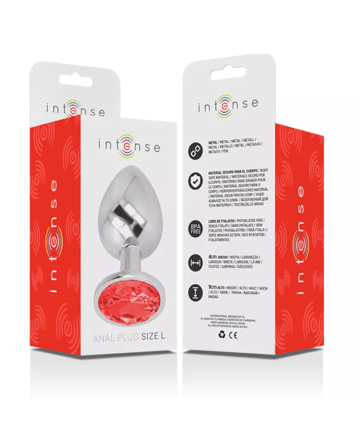 INTENSE - PLUG ANAL EN MÉTAL ALUMINIUM AVEC CRISTAL ROUGE TAILLE L
