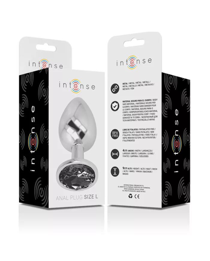 INTENSE - PLUG ANAL EN MÉTAL ALUMINIUM AVEC VERRE NOIR TAILLE L