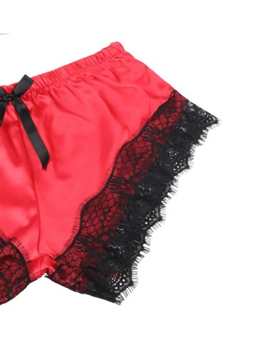 SUBBLIME - 953966 CHEMISE DE NUIT DÉCONTRACTÉE EN SOIE + PANTALON EN DENTELLE NOIR/ROUGE L/XL