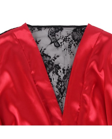 SUBBLIME - 954017 CARACO DOS TRANSPARENT EN DENTELLE + STRING ROUGE/NOIR S/M