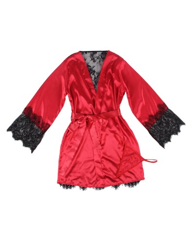 SUBBLIME - 954024 CARACO DOS TRANSPARENT EN DENTELLE + STRING ROUGE/NOIR L/XL