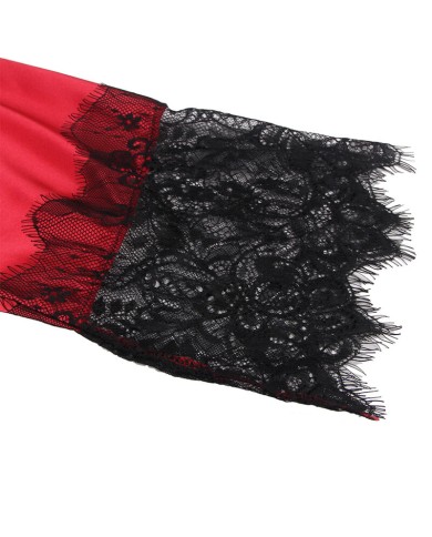 SUBBLIME - 954024 CARACO DOS TRANSPARENT EN DENTELLE + STRING ROUGE/NOIR L/XL