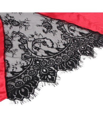 SUBBLIME - 954024 CARACO DOS TRANSPARENT EN DENTELLE + STRING ROUGE/NOIR L/XL