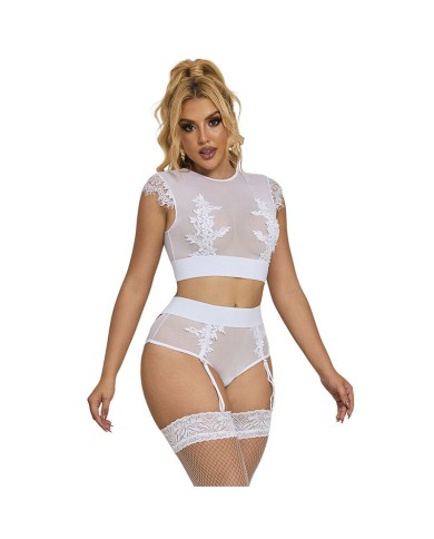 SUBBLIME - 954031 SOUTIEN-GORGE + CULOTTE AVEC PORTE-JARRETELLES BLANC S/M
