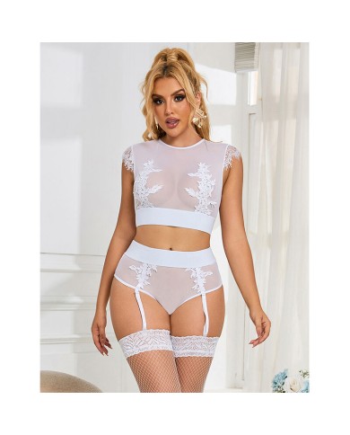 SUBBLIME - 954031 SOUTIEN-GORGE + CULOTTE AVEC PORTE-JARRETELLES BLANC S/M