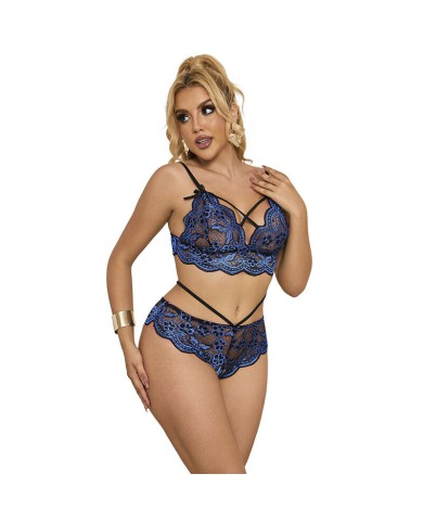 SUBBLIME - 954062 SOUTIEN-GORGE + CULOTTE DENTELLE BLEU S/M