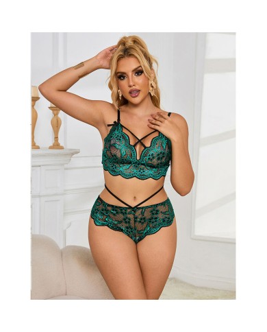 SUBBLIME - 954086 SOUTIEN-GORGE + CULOTTE DENTELLE VERT S/M