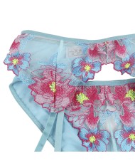 SUBBLIME - 954109 SOUTIEN-GORGE + CULOTTE AVEC PORTE-JARRETELLES MOTIF FLORAL BLEU S/M