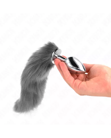 KINK - PLUG ANAL TAILLE L 10 X 4 CM AVEC QUEUE SYNTHÉTIQUE 40 CM GRIS ET BLANC KINK - PLUG ANAL TAILLE L 10 X 4 CM AVEC QUEUE SYNTHÉTIQUE 40 CM GRIS ET BLANC