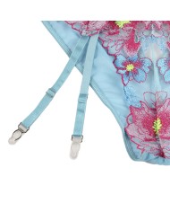 SUBBLIME - 954116 SOUTIEN-GORGE + CULOTTE AVEC PORTE-JARRETELLES MOTIF FLORAL BLEU L/XL