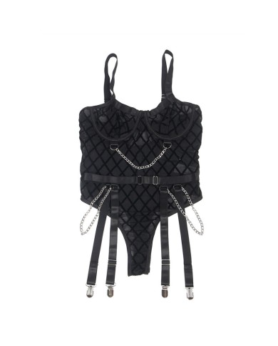 SUBBLIME - 954260 BODY AVEC CHAÎNES + PORTE-JARRETELLES NOIR S/M
