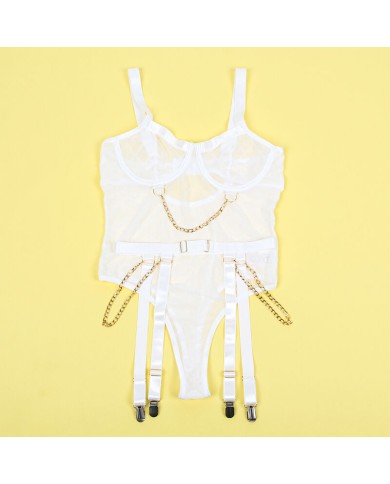 SUBBLIME - 954284 BODY AVEC CHAÎNES + PORTE-JARRETELLES BLANC S/M
