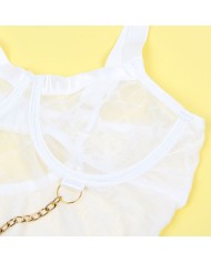 SUBBLIME - 954284 BODY AVEC CHAÎNES + PORTE-JARRETELLES BLANC S/M