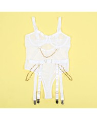 SUBBLIME - 954291 BODY AVEC CHAÎNES + PORTE-JARRETELLES BLANC L/XL