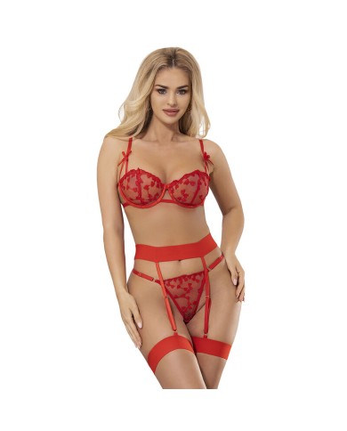 SUBBLIME - 954321 SOUTIEN-GORGE + STRING + PORTE-JARRETELLES IMPRIMÉ COEUR ROUGE S/M