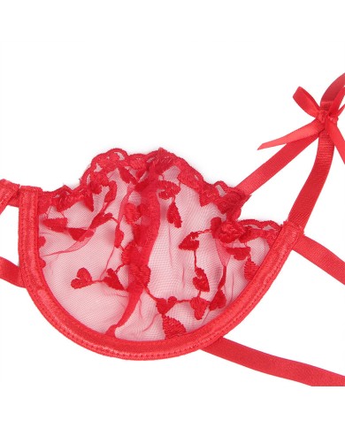 SUBBLIME - 954321 SOUTIEN-GORGE + STRING + PORTE-JARRETELLES IMPRIMÉ COEUR ROUGE S/M