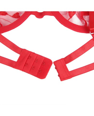 SUBBLIME - 954321 SOUTIEN-GORGE + STRING + PORTE-JARRETELLES IMPRIMÉ COEUR ROUGE S/M