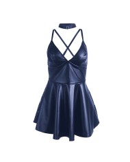 SUBBLIME - 955427 ROBE À BRETELLES EN CUIR BLEU L/XL