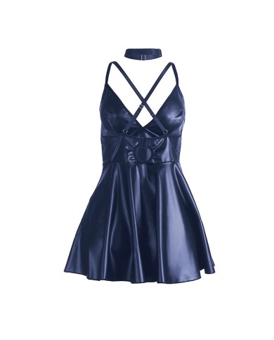 SUBBLIME - 955427 ROBE À BRETELLES EN CUIR BLEU L/XL