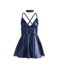 SUBBLIME - 955427 ROBE À BRETELLES EN CUIR BLEU L/XL