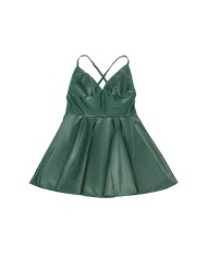SUBBLIME - 955434 ROBE À BRETELLES EN CUIR VERT S/M