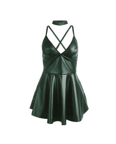 SUBBLIME - 955441 ROBE À BRETELLES EN CUIR VERT L/XL