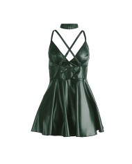 SUBBLIME - 955441 ROBE À BRETELLES EN CUIR VERT L/XL