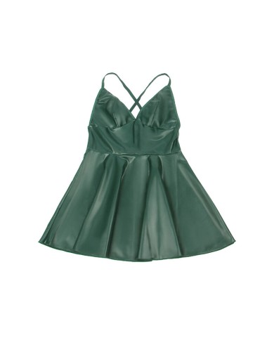 SUBBLIME - 955441 ROBE À BRETELLES EN CUIR VERT L/XL