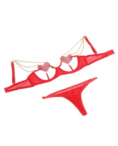 SUBBLIME - 955526 ENSEMBLE SOUTIEN-GORGE AVEC CHAÎNES ET COEUR EN MAILLE ROUGE L/XL