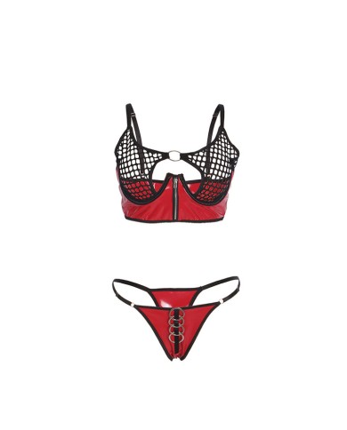 SUBBLIME - 955533 ENSEMBLE SOUTIEN-GORGE À FERMETURE ÉCLAIR EN CUIR VERNI ROUGE S/M