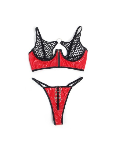 SUBBLIME - 955533 ENSEMBLE SOUTIEN-GORGE À FERMETURE ÉCLAIR EN CUIR VERNI ROUGE S/M