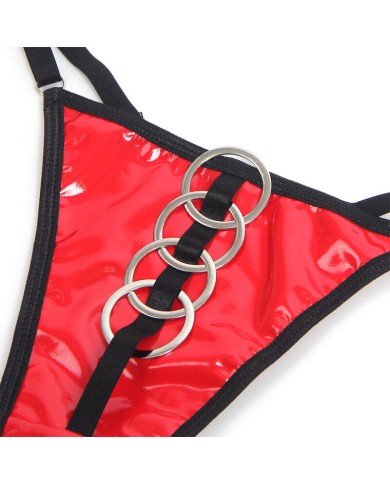 SUBBLIME - 955533 ENSEMBLE SOUTIEN-GORGE À FERMETURE ÉCLAIR EN CUIR VERNI ROUGE S/M