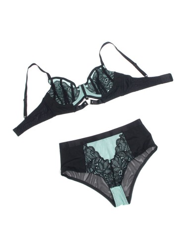 SUBBLIME - 955557 ENSEMBLE SOUTIEN-GORGE EN CUIR VERNI VERT AVEC FERMETURE ÉCLAIR S/M