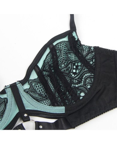 SUBBLIME - 955557 ENSEMBLE SOUTIEN-GORGE EN CUIR VERNI VERT AVEC FERMETURE ÉCLAIR S/M