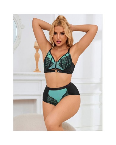 SUBBLIME - 955557 ENSEMBLE SOUTIEN-GORGE EN CUIR VERNI VERT AVEC FERMETURE ÉCLAIR S/M