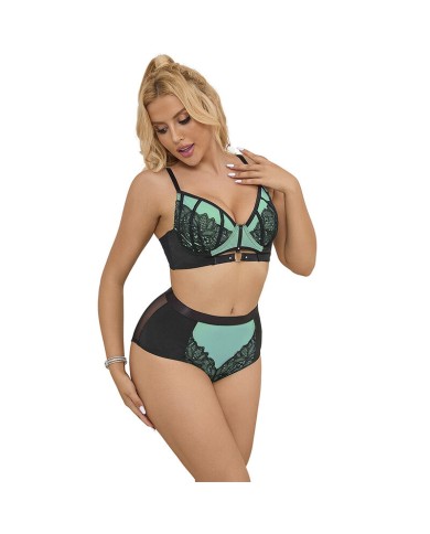 SUBBLIME - 955564 ENSEMBLE SOUTIEN-GORGE À FERMETURE ÉCLAIR EN CUIR VERNI VERT L/XL