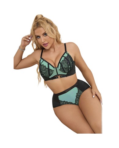 SUBBLIME - 955564 ENSEMBLE SOUTIEN-GORGE À FERMETURE ÉCLAIR EN CUIR VERNI VERT L/XL