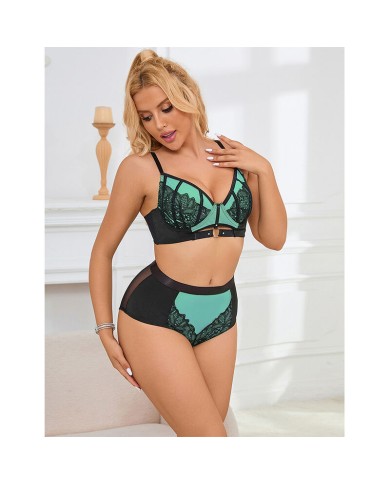 SUBBLIME - 955564 ENSEMBLE SOUTIEN-GORGE À FERMETURE ÉCLAIR EN CUIR VERNI VERT L/XL